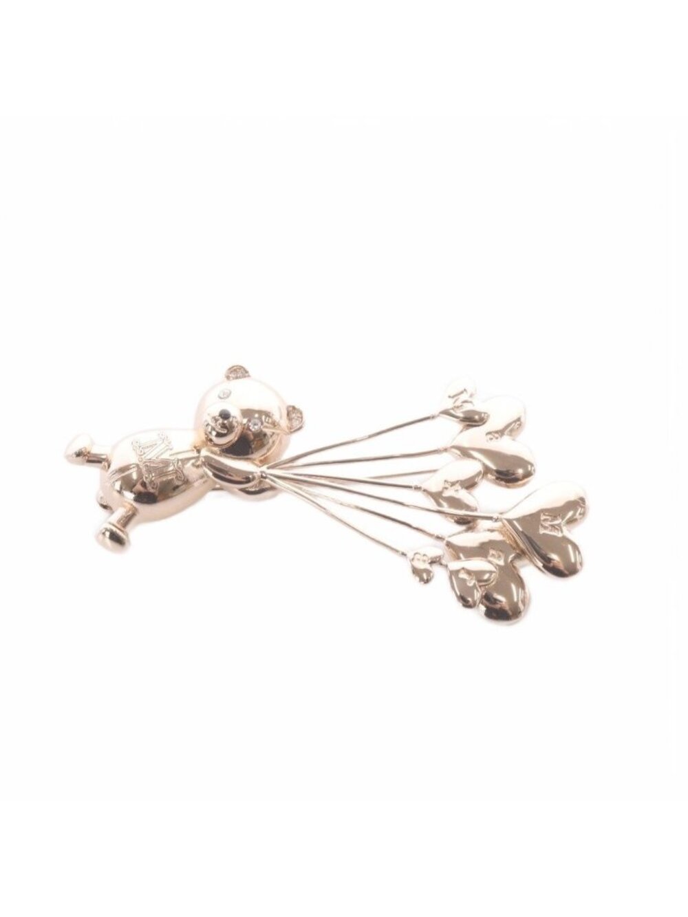 Max Mara Shiny Metal Brooch Teddy Heart Balloon Pink Gold